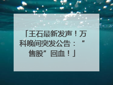 王石最新发声！万科晚间突发公告：“售股”回血！
